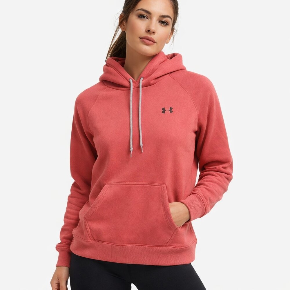 Under Armour Fleece-Lined Hoodie Pink Kangaroo Pocket Athleisure Size Small